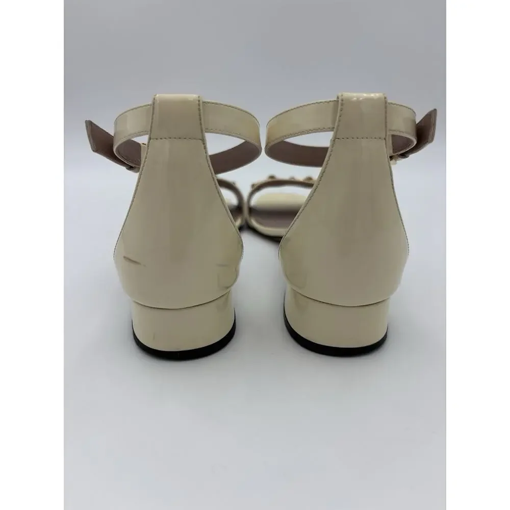 Gucci Horsebit Sandals Cream Patent Leather Size 37 / 7 Adjustable Ankle Strap - Picture 5 of 16
